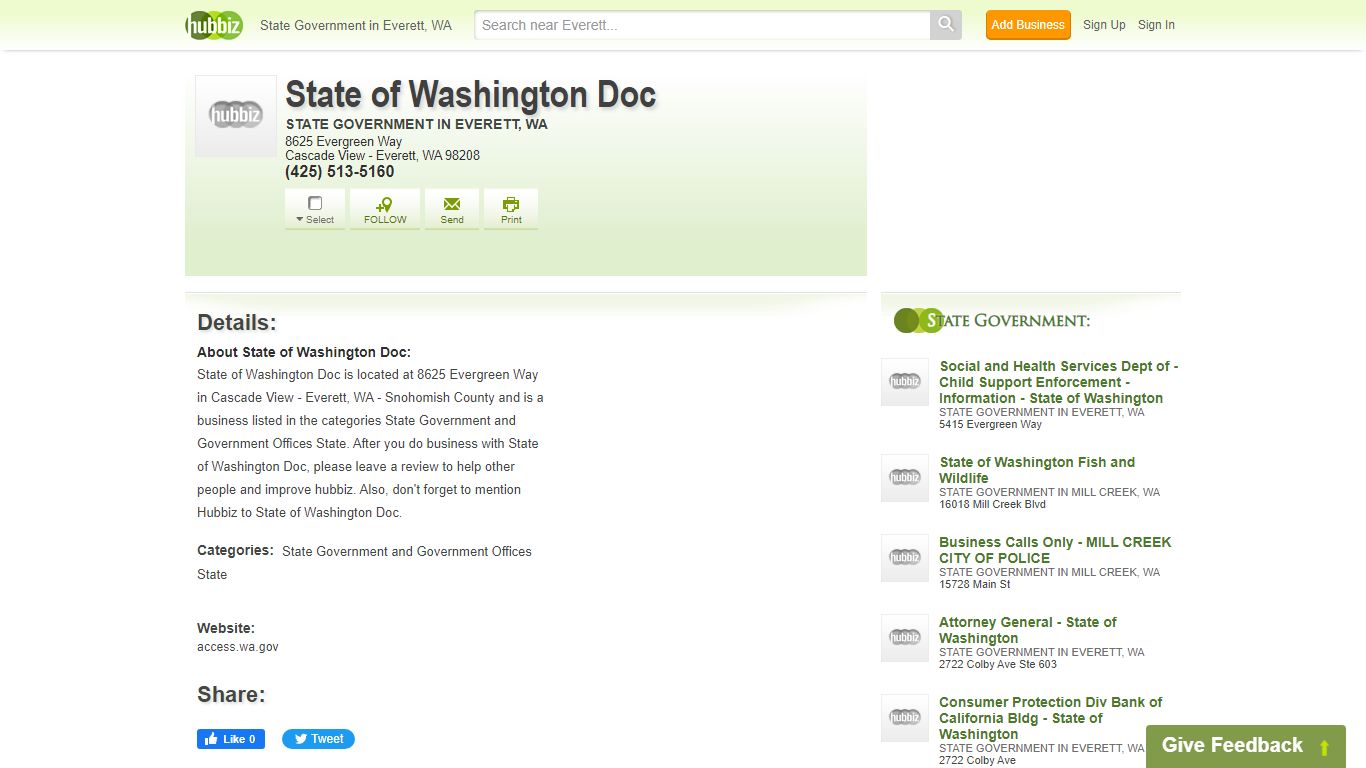 State of Washington Doc - State Government - 8625 Evergreen Way