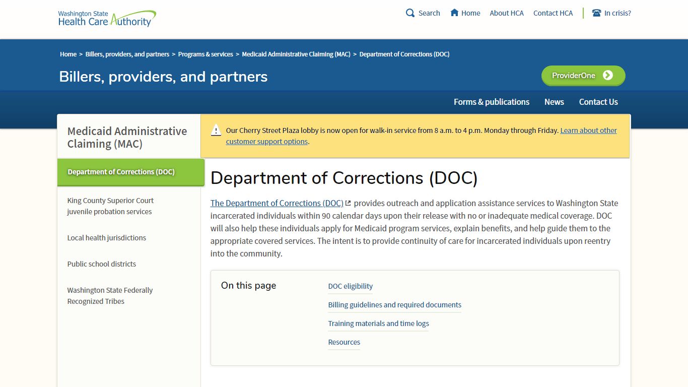 Department of Corrections (DOC) | Washington State Health Care Authority